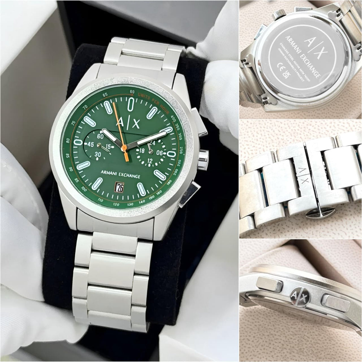 ARMANI EXCHANGE AX2862 MEN'S CHRONOGRAPH WATCH – GREEN DIAL WITH STAINLESS STEEL BRACELET