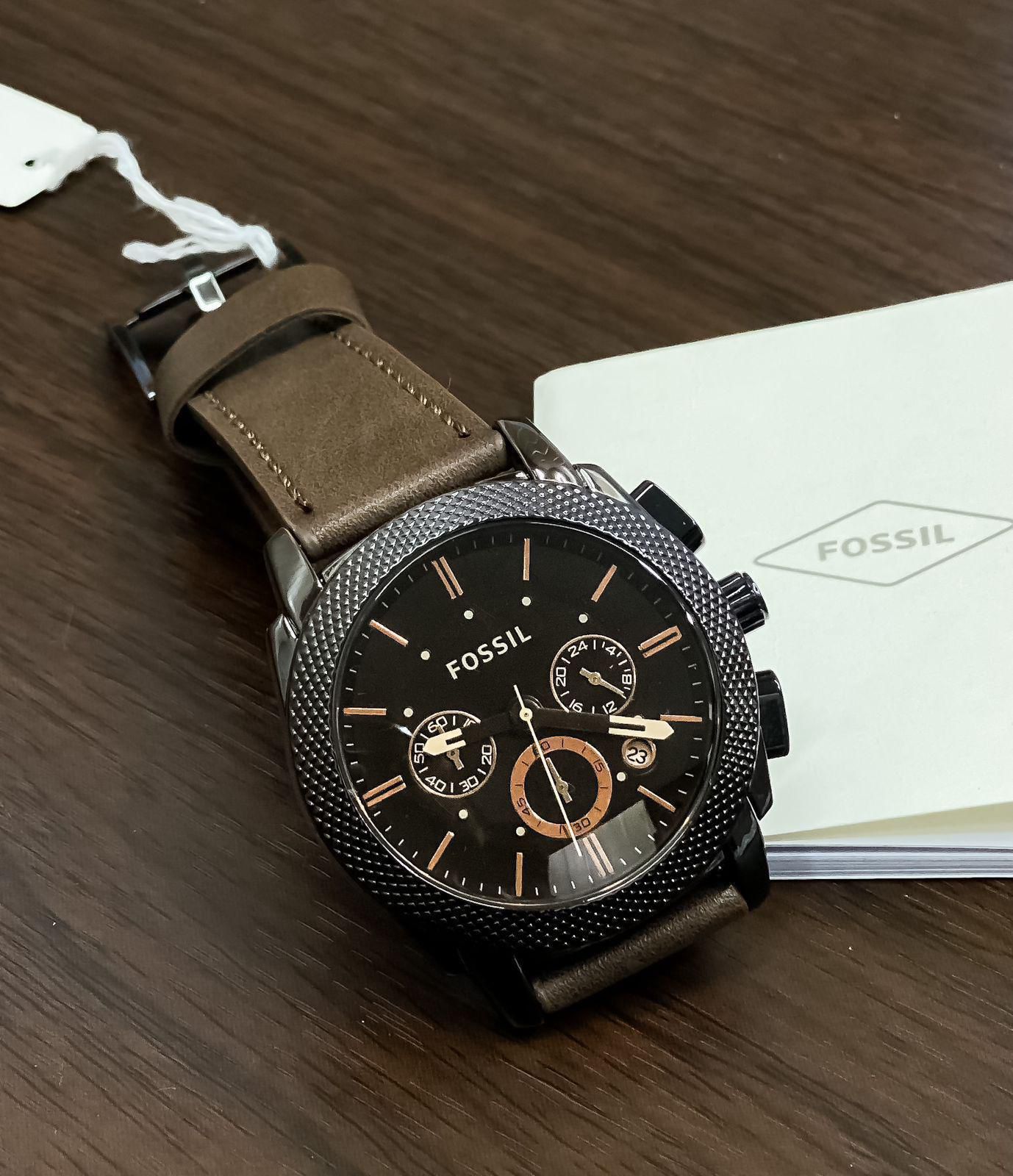 FOSSIL FS4656 MEN'S CHRONOGRAPH WATCH – BLACK MATTE DIAL WITH BROWN LEATHER STRAP
