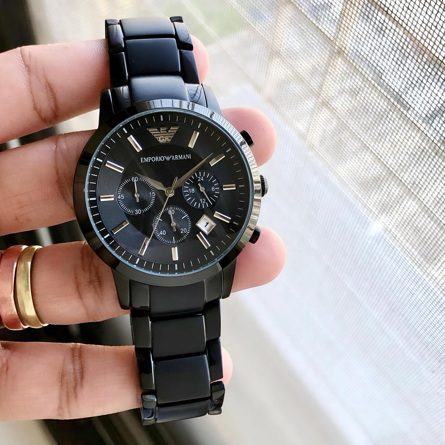 EMPORIO ARMANI RENATO AR2453 MEN'S CHRONOGRAPH WATCH – BLACK MULTIFUNCTION DIAL & STAINLESS STEEL STRAP
