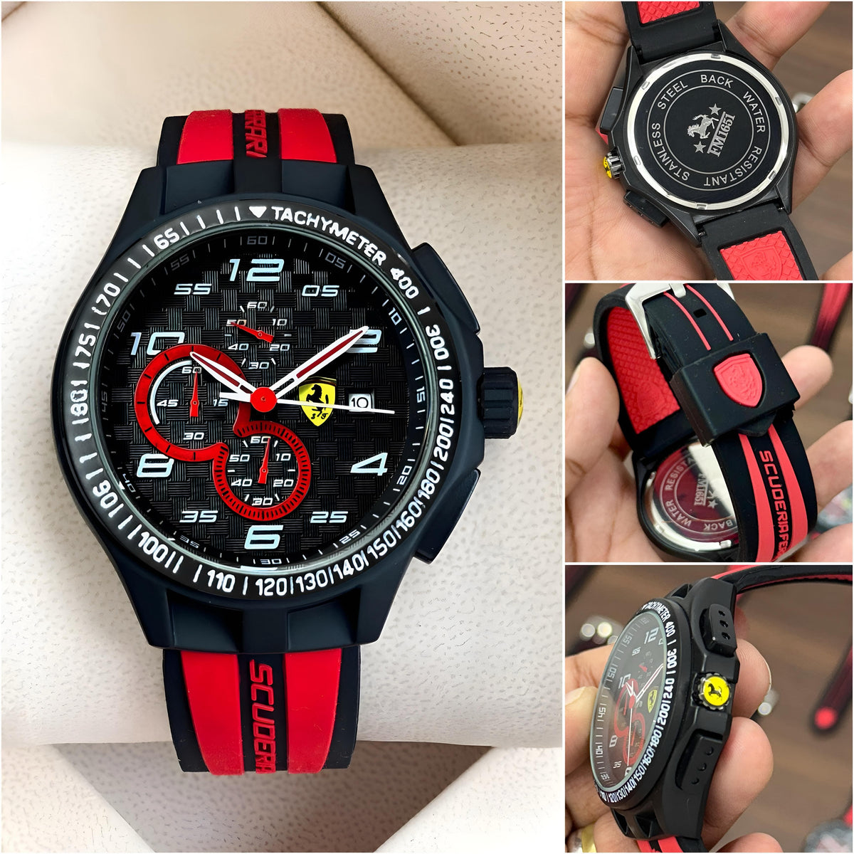 SCUDERIA FERRARI RACE MEN'S CHRONOGRAPH WATCH – BLACK DIAL, RED SPORT SILICONE STRAP