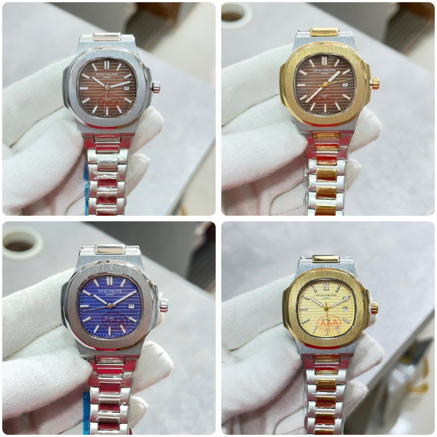 PATEK PHILIPPE NAUTILUS STYLE MEN'S WATCH – BLACK DIAL, TWO-TONE STAINLESS STEEL BRACELET