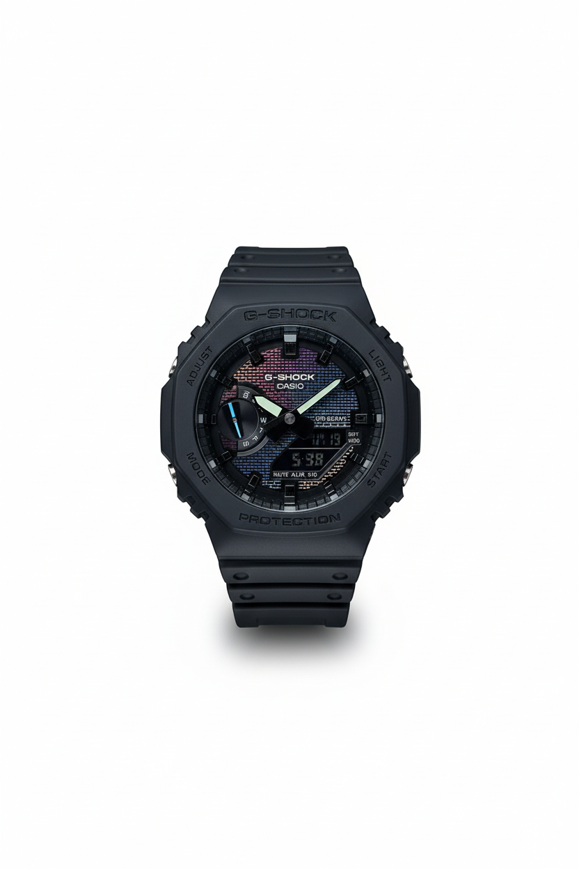 G-SHOCK CASIO OAK GA-2100RW-1A UNISEX WATCH – RAINBOW DIAL, ANALOG-DIGITAL RESIN STRAP