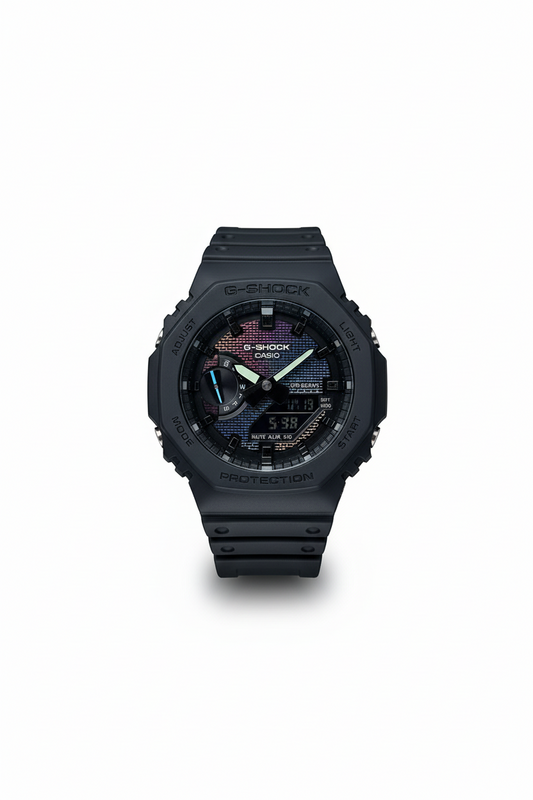 G-SHOCK CASIO OAK GA-2100RW-1A UNISEX WATCH – RAINBOW DIAL, ANALOG-DIGITAL RESIN STRAP