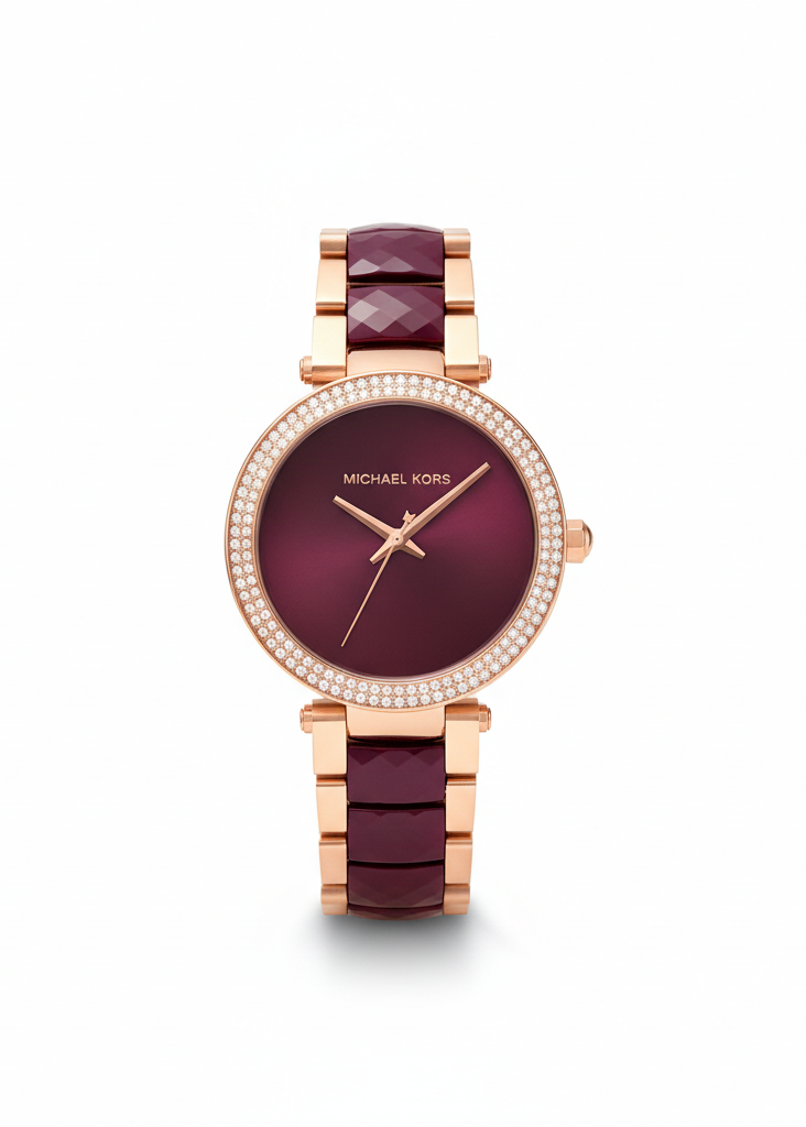 MICHAEL KORS PARKER WOMEN'S WATCH – PLUM DIAL, ROSE GOLD & PLUM ACETATE BRACELET