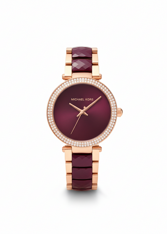 MICHAEL KORS PARKER WOMEN'S WATCH – PLUM DIAL, ROSE GOLD & PLUM ACETATE BRACELET