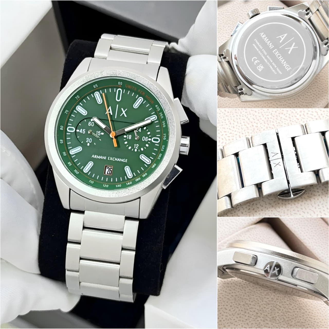 ARMANI EXCHANGE AX2862 MEN'S CHRONOGRAPH WATCH – GREEN DIAL WITH STAINLESS STEEL BRACELET