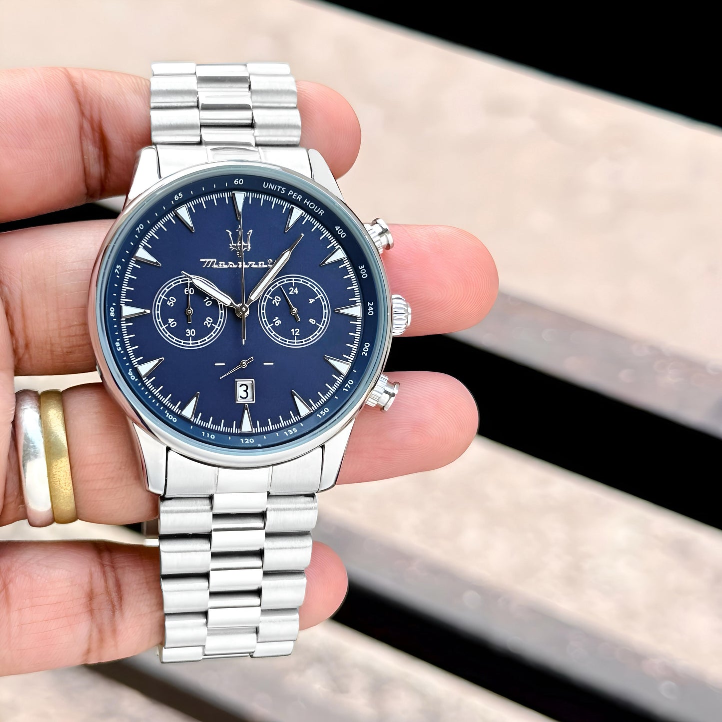 MASERATI CLASSIC CHRONOGRAPH MEN'S WATCH – 45MM BLUE DIAL, STAINLESS STEEL BRACELET