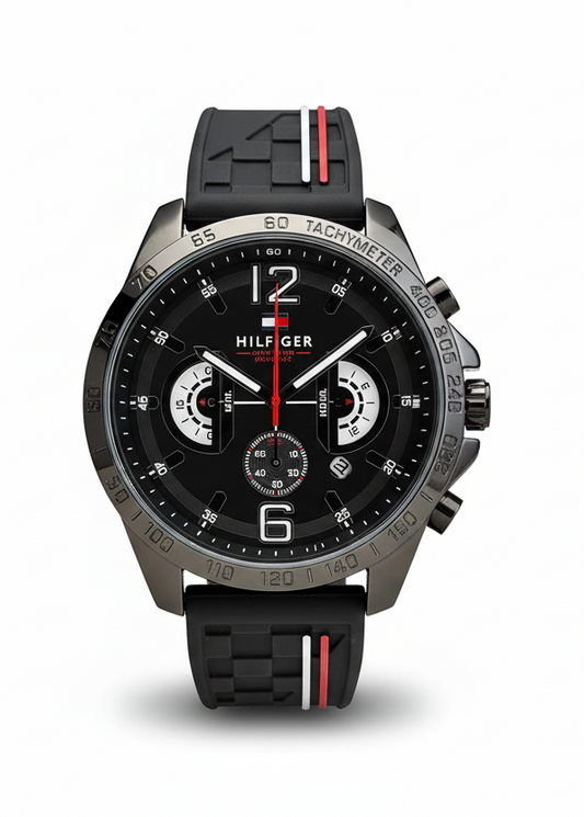 TOMMY HILFIGER DECKER MEN'S CHRONOGRAPH WATCH – BLACK DIAL WITH SILICON STRAP