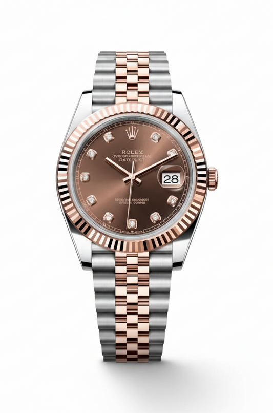 ROLEX DATEJUST MEN'S WATCH – SILVER ROSE GOLD BRACELET WITH BROWN DIAMOND DIAL