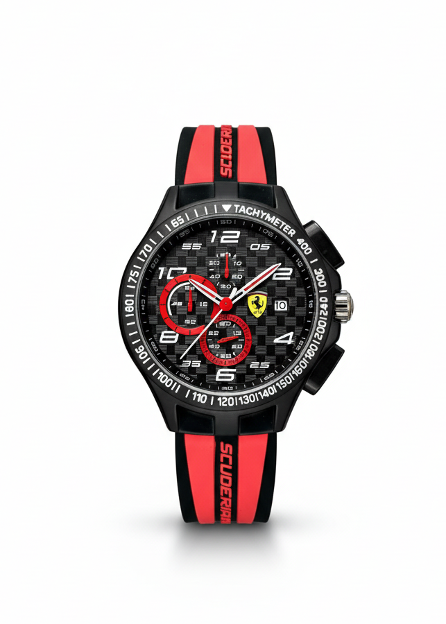 SCUDERIA FERRARI RACE MEN'S CHRONOGRAPH WATCH – BLACK DIAL, RED SPORT SILICONE STRAP