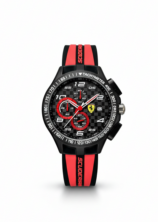 SCUDERIA FERRARI RACE MEN'S CHRONOGRAPH WATCH – BLACK DIAL, RED SPORT SILICONE STRAP