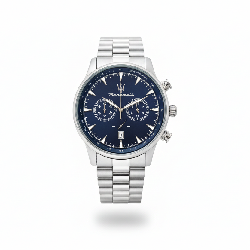 MASERATI CLASSIC CHRONOGRAPH MEN'S WATCH – 45MM BLUE DIAL, STAINLESS STEEL BRACELET