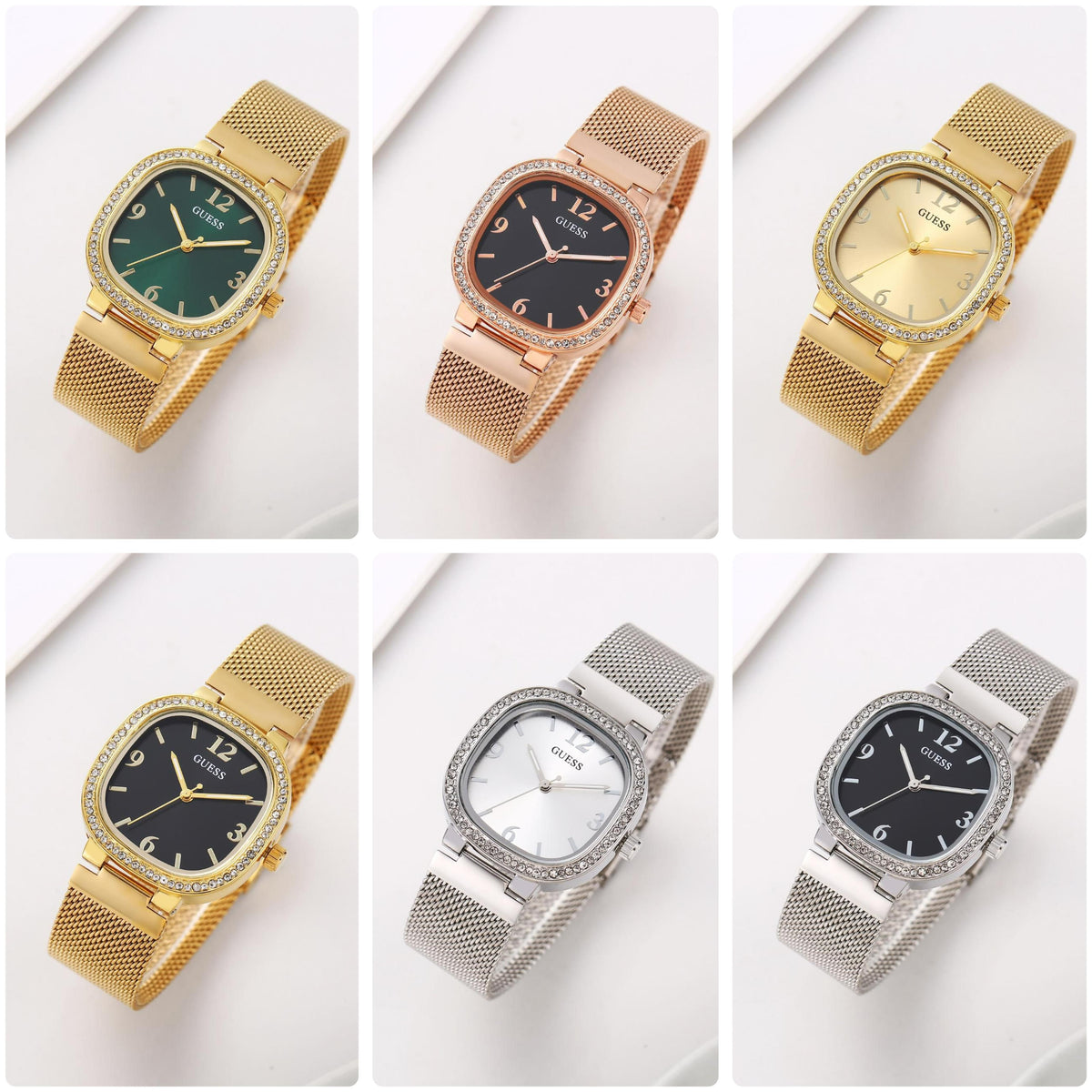 GUESS GW0354L5 WOMEN'S WATCH – BLACK SQUARE DIAL WITH GOLD MESH STAINLESS STEEL STRAP