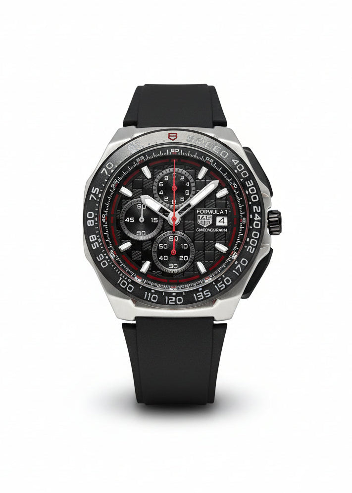 TAG HEUER FORMULA 1 CHRONOGRAPH MEN'S WATCH – 43MM BLACK DIAL, TACHYMETER BEZEL & SILICONE STRAP