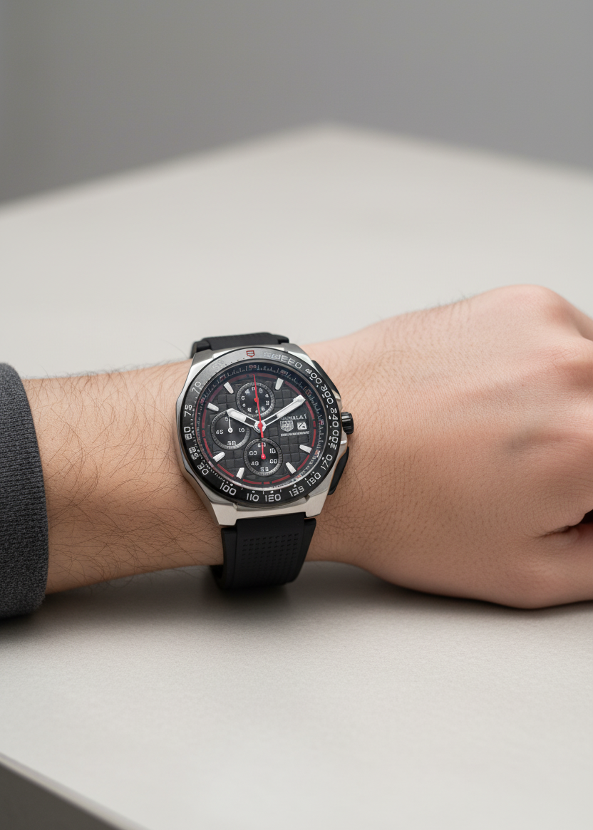 TAG HEUER FORMULA 1 CHRONOGRAPH MEN'S WATCH – 43MM BLACK DIAL, TACHYMETER BEZEL & SILICONE STRAP