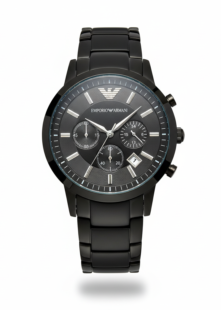 EMPORIO ARMANI RENATO AR2453 MEN'S CHRONOGRAPH WATCH – BLACK MULTIFUNCTION DIAL & STAINLESS STEEL STRAP