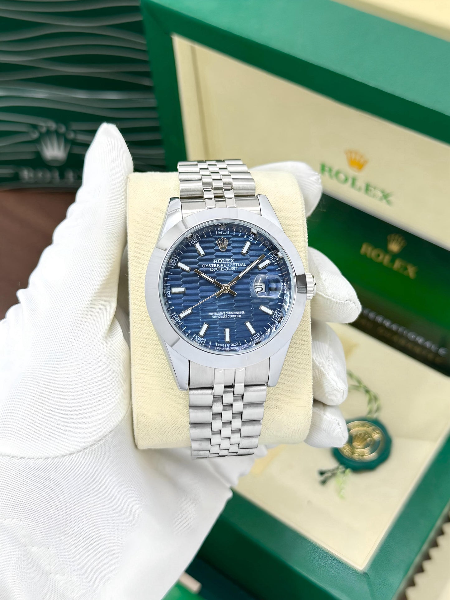 ROLEX DATEJUST 41 MEN'S WATCH – BLUE MOTIF DIAL, STAINLESS STEEL JUBILEE BRACELET
