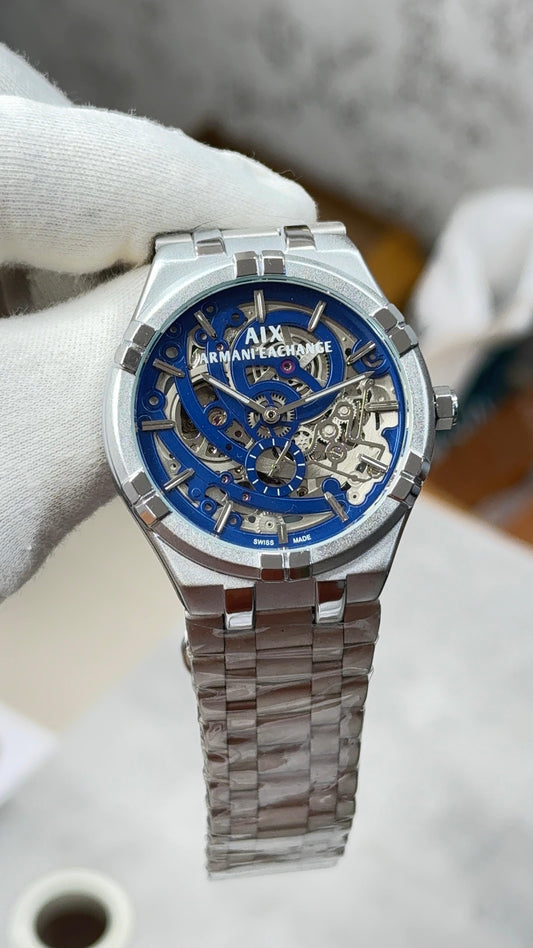 ARMANI EXCHANGE MODERN AUTOMATIC MEN'S WATCH – OPEN HEART SKELETON DIAL & STAINLESS STEEL STRAP