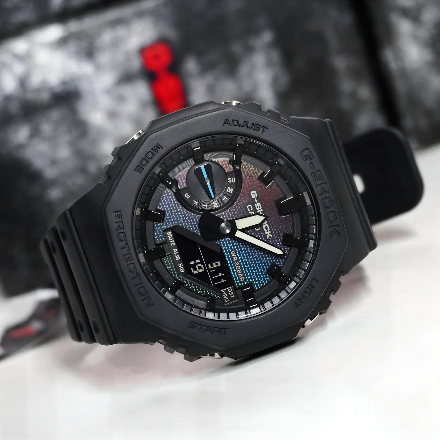 G-SHOCK CASIO OAK GA-2100RW-1A UNISEX WATCH – RAINBOW DIAL, ANALOG-DIGITAL RESIN STRAP