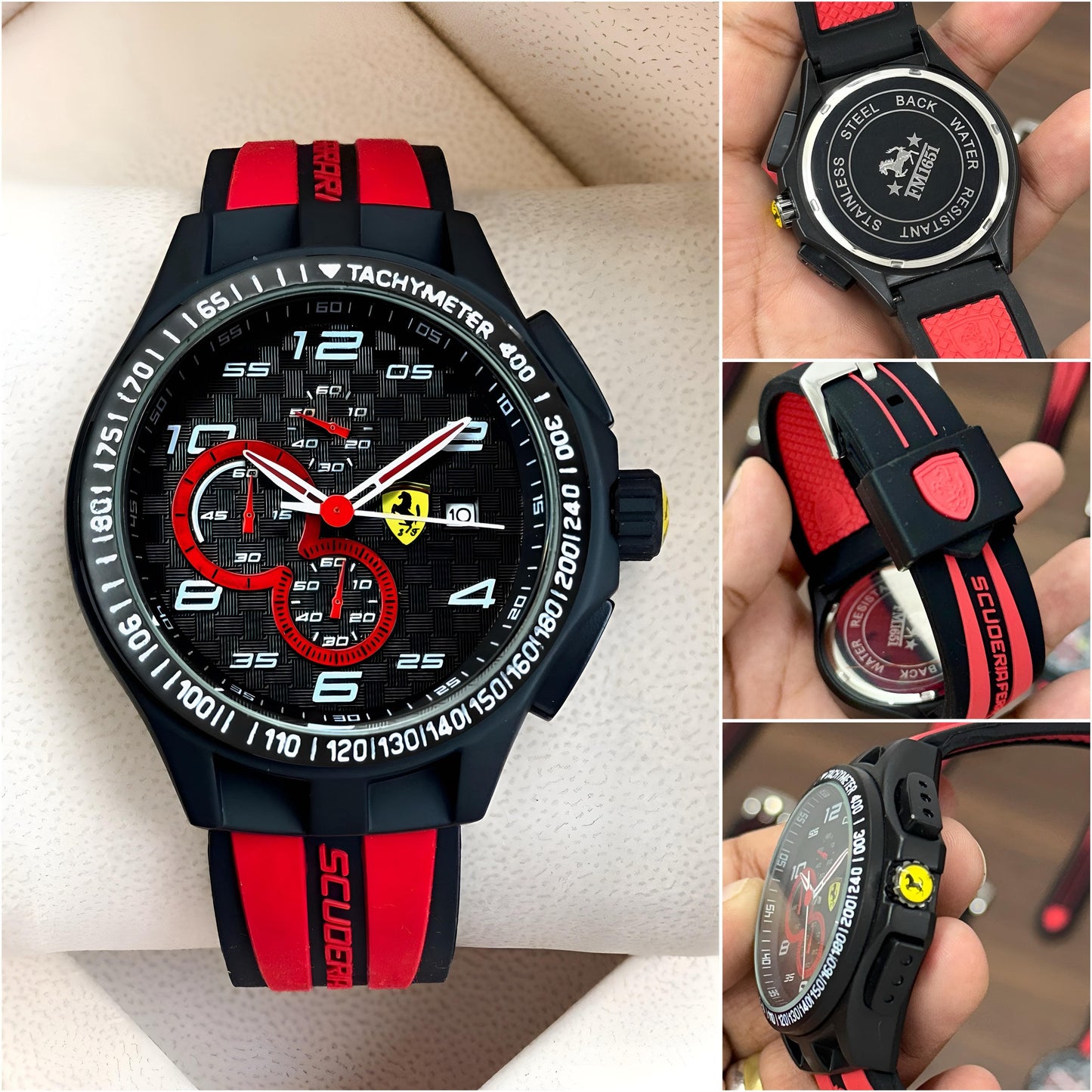 SCUDERIA FERRARI RACE MEN'S CHRONOGRAPH WATCH – BLACK DIAL, RED SPORT SILICONE STRAP