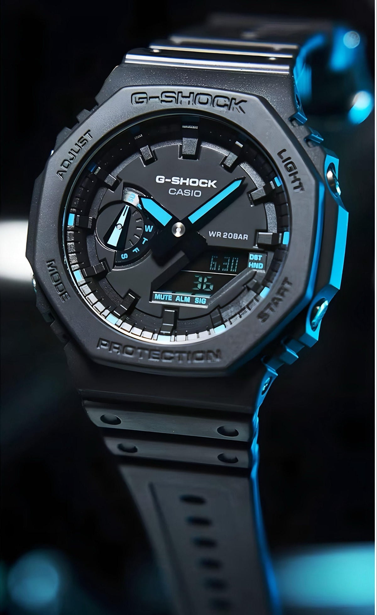 G-SHOCK CASIO OAK GA-2100-1A2ER UNISEX WATCH – BLACK NEON BLUE ANALOG-DIGITAL RESIN STRAP