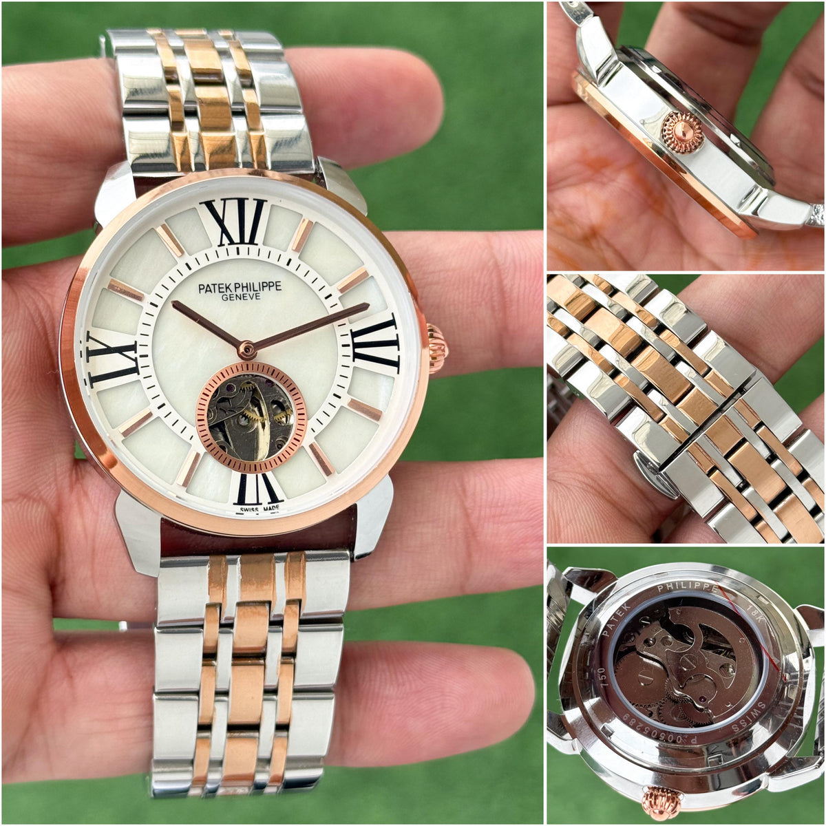 PATEK PHILIPPE MEN'S AUTOMATIC OPEN HEART WATCH – TWO TONE BRACELET WITH ROMAN DIAL