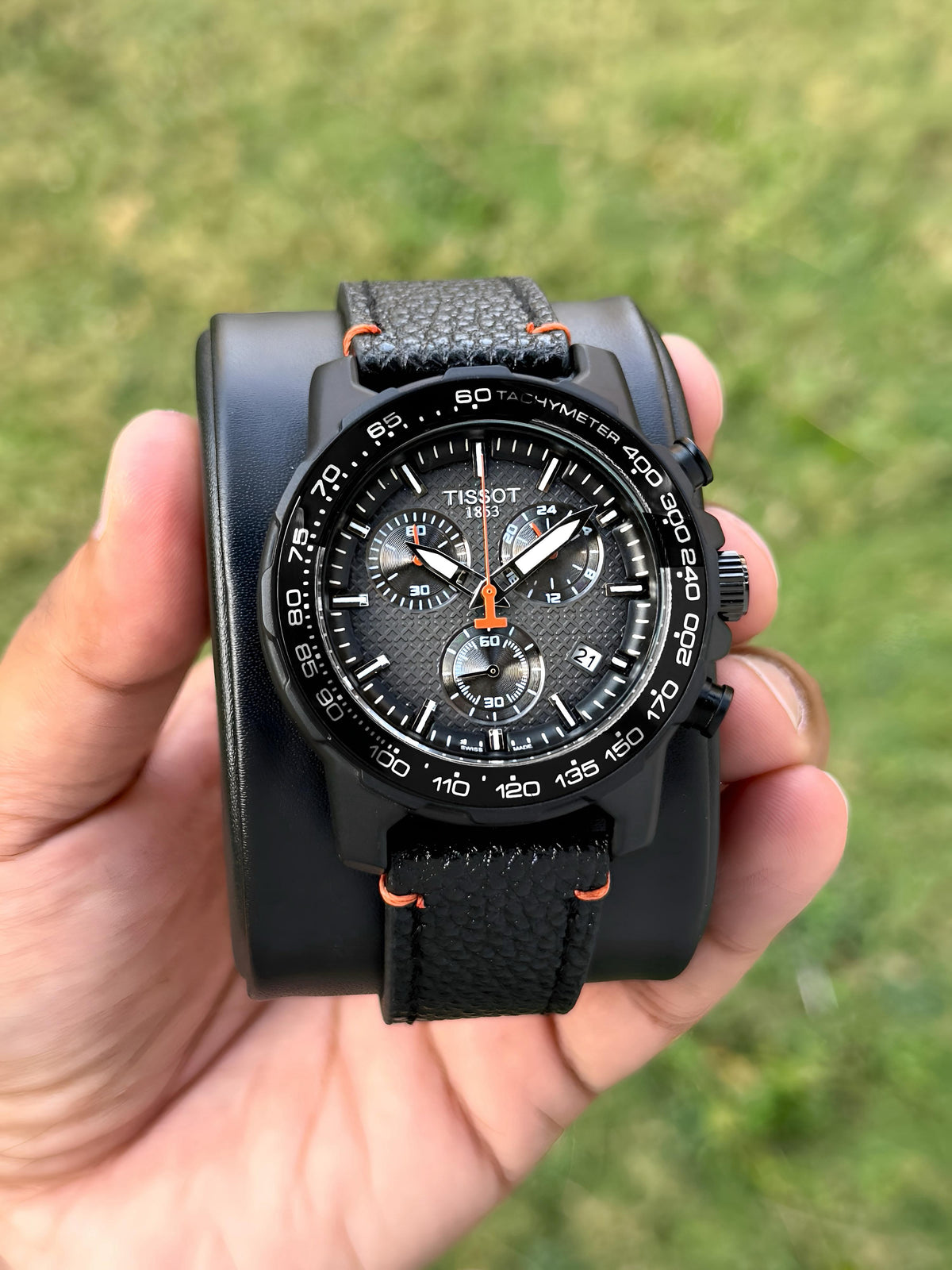 TISSOT SUPERSPORT CHRONO MEN'S WATCH – 45.5MM BLACK DIAL, TACHYMETER BEZEL & LEATHER STRAP