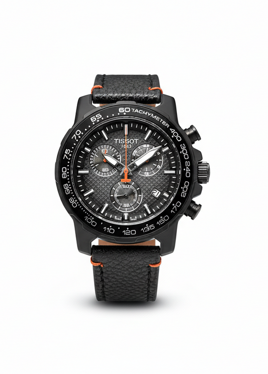 TISSOT SUPERSPORT CHRONO MEN'S WATCH – 45.5MM BLACK DIAL, TACHYMETER BEZEL & LEATHER STRAP