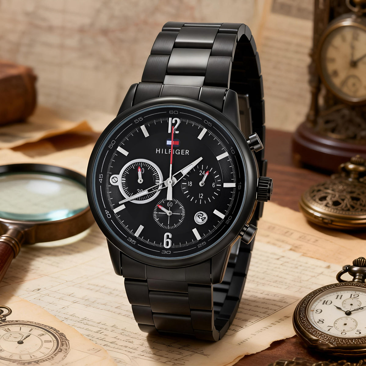 TOMMY HILFIGER EVAN MEN'S CHRONOGRAPH WATCH – BLACK MULTIFUNCTION DIAL WITH STAINLESS STEEL BRACELET