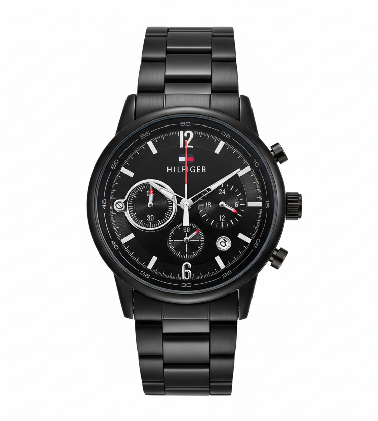 TOMMY HILFIGER EVAN MEN'S CHRONOGRAPH WATCH – BLACK MULTIFUNCTION DIAL WITH STAINLESS STEEL BRACELET