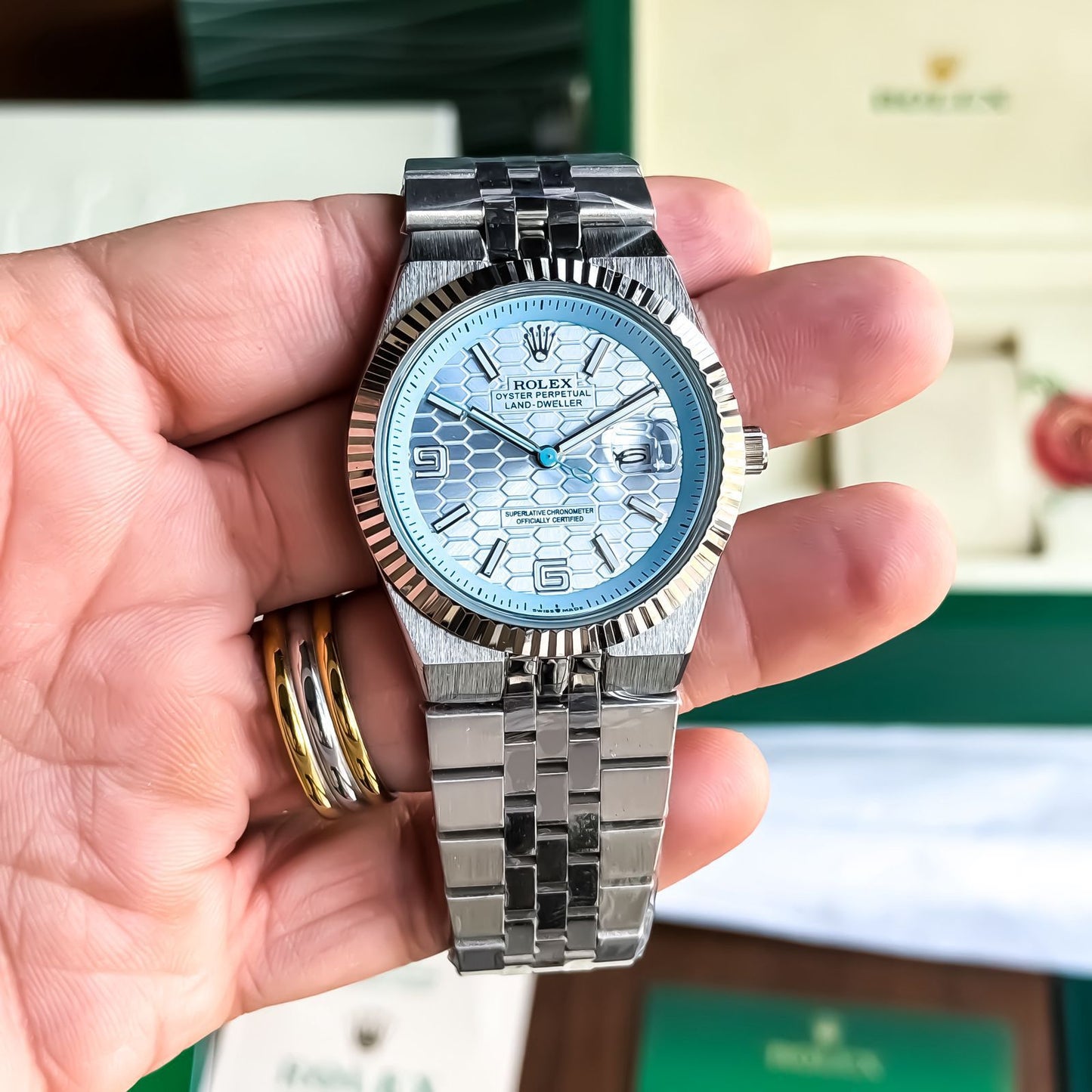 ROLEX LAND DWELLER MEN'S WATCH – SKY BLUE DIAL WITH STAINLESS STEEL BRACELET
