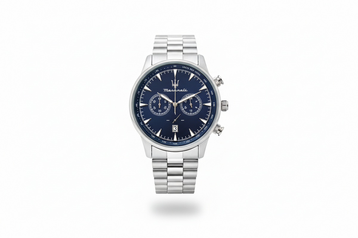 MASERATI CLASSIC CHRONOGRAPH MEN'S WATCH – 45MM BLUE DIAL, STAINLESS STEEL BRACELET