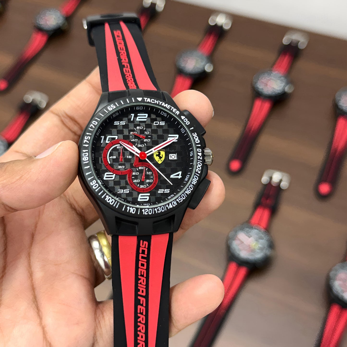 SCUDERIA FERRARI RACE MEN'S CHRONOGRAPH WATCH – BLACK DIAL, RED SPORT SILICONE STRAP
