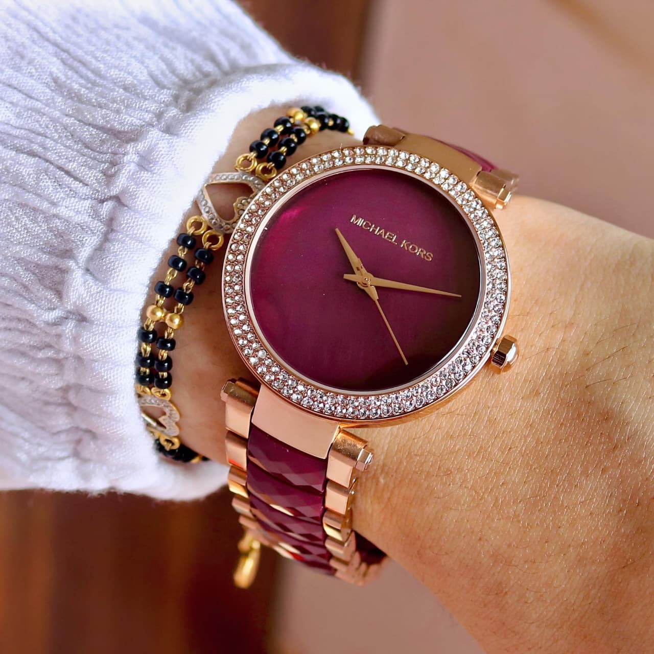 MICHAEL KORS PARKER WOMEN'S WATCH – PLUM DIAL, ROSE GOLD & PLUM ACETATE BRACELET