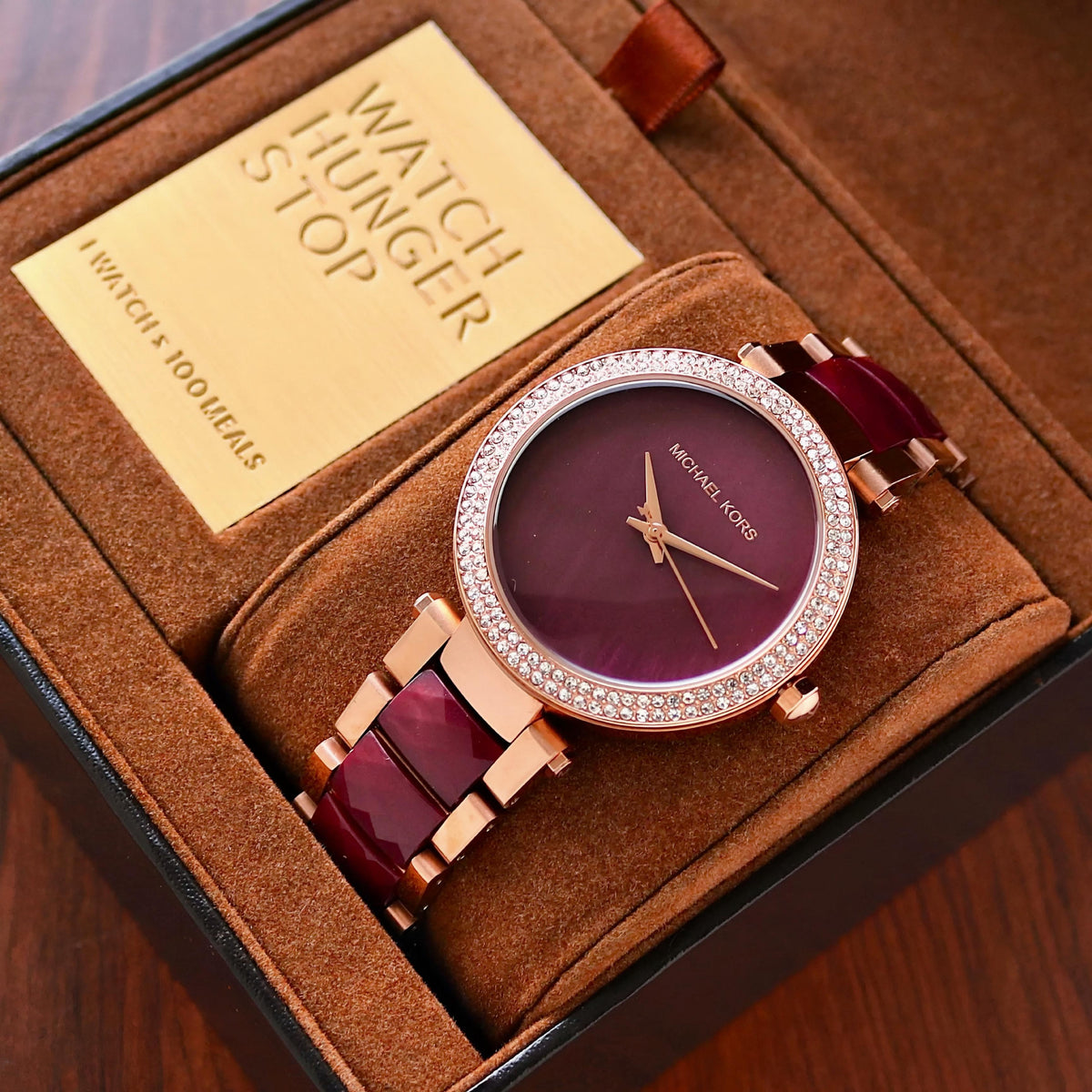 MICHAEL KORS PARKER WOMEN'S WATCH – PLUM DIAL, ROSE GOLD & PLUM ACETATE BRACELET