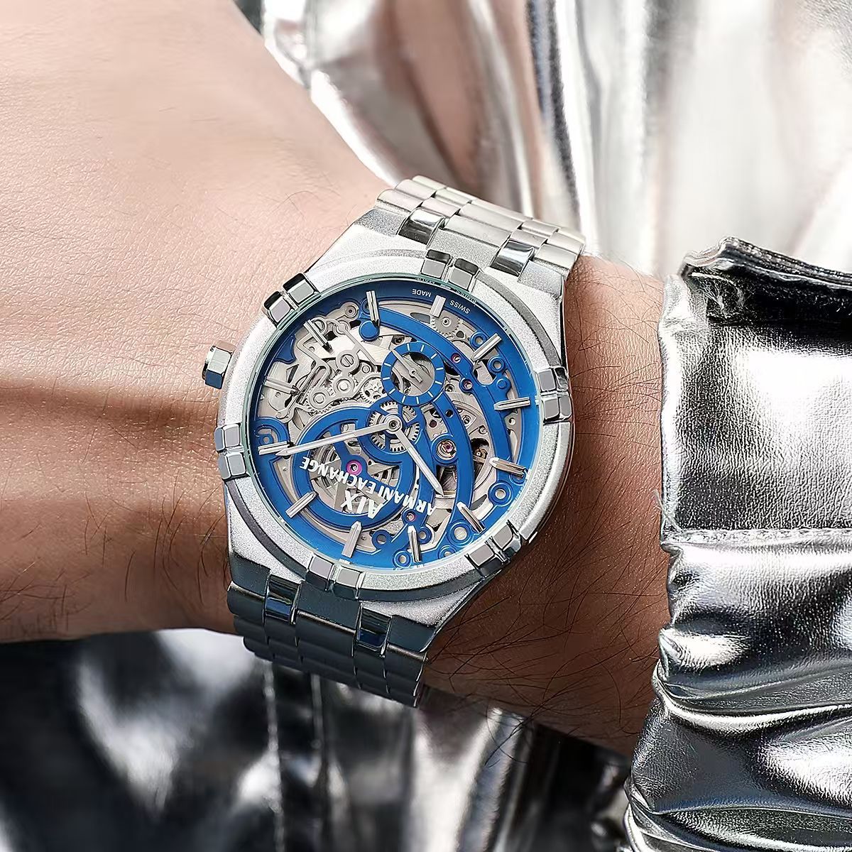 ARMANI EXCHANGE MODERN AUTOMATIC MEN'S WATCH – OPEN HEART SKELETON DIAL & STAINLESS STEEL STRAP