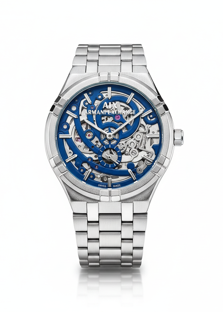 ARMANI EXCHANGE MODERN AUTOMATIC MEN'S WATCH – OPEN HEART SKELETON DIAL & STAINLESS STEEL STRAP