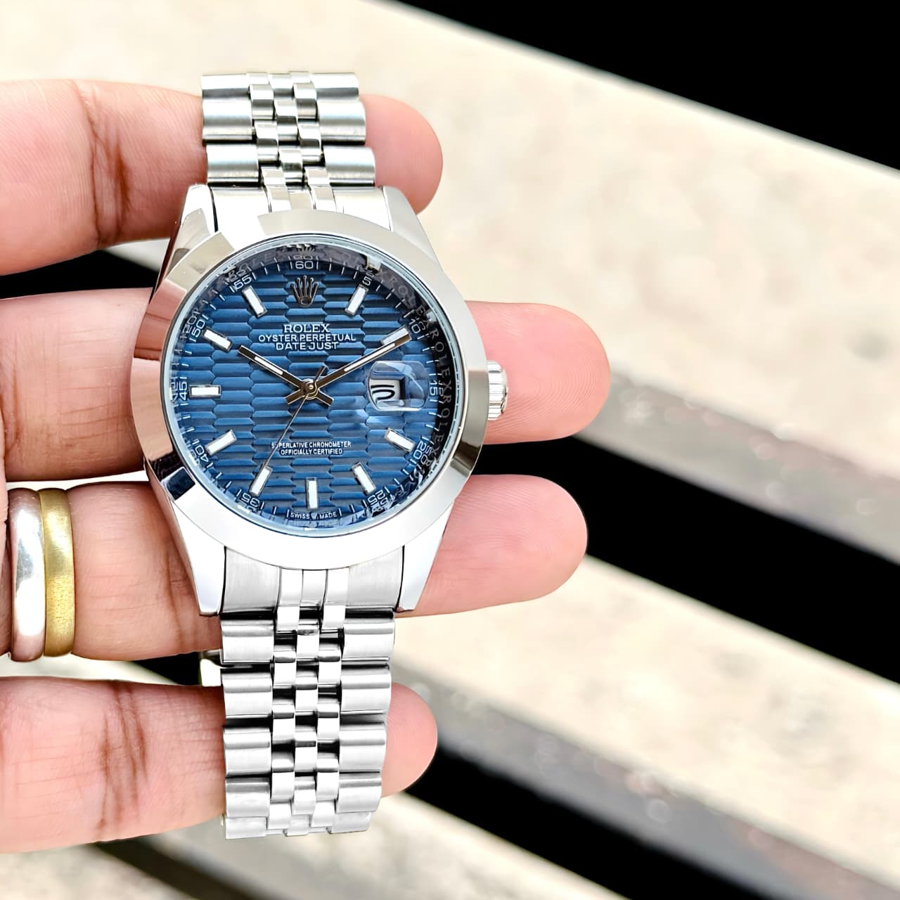 ROLEX DATEJUST 41 MEN'S WATCH – BLUE MOTIF DIAL, STAINLESS STEEL JUBILEE BRACELET