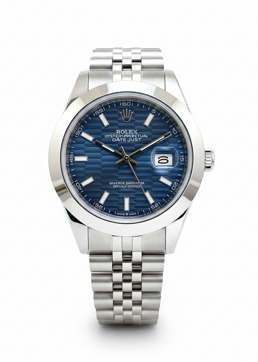 ROLEX DATEJUST 41 MEN'S WATCH – BLUE MOTIF DIAL, STAINLESS STEEL JUBILEE BRACELET