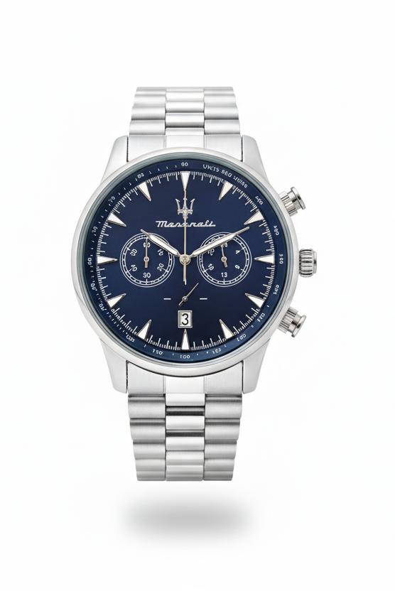 MASERATI CLASSIC CHRONOGRAPH MEN'S WATCH – 45MM BLUE DIAL, STAINLESS STEEL BRACELET