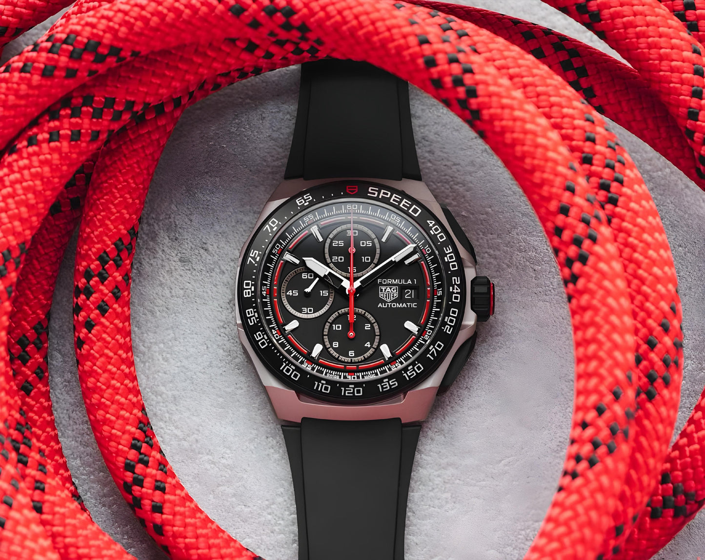 TAG HEUER FORMULA 1 CHRONOGRAPH MEN'S WATCH – 43MM BLACK DIAL, TACHYMETER BEZEL & SILICONE STRAP