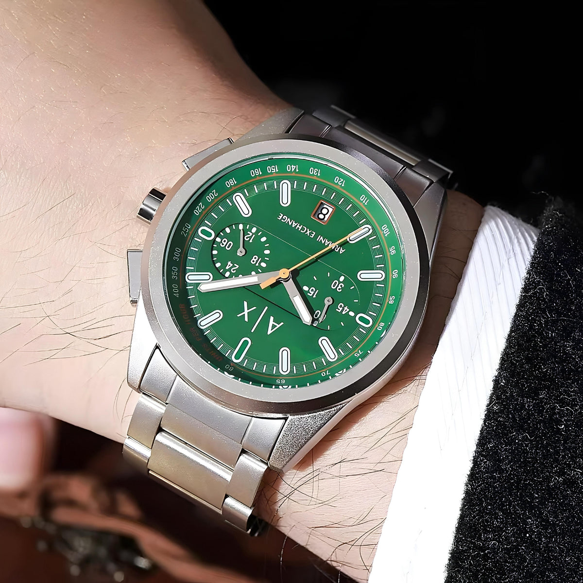ARMANI EXCHANGE AX2862 MEN'S CHRONOGRAPH WATCH – GREEN DIAL WITH STAINLESS STEEL BRACELET
