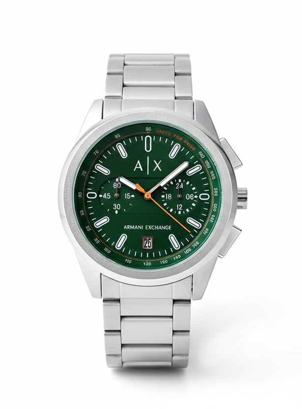 ARMANI EXCHANGE AX2862 MEN'S CHRONOGRAPH WATCH – GREEN DIAL WITH STAINLESS STEEL BRACELET
