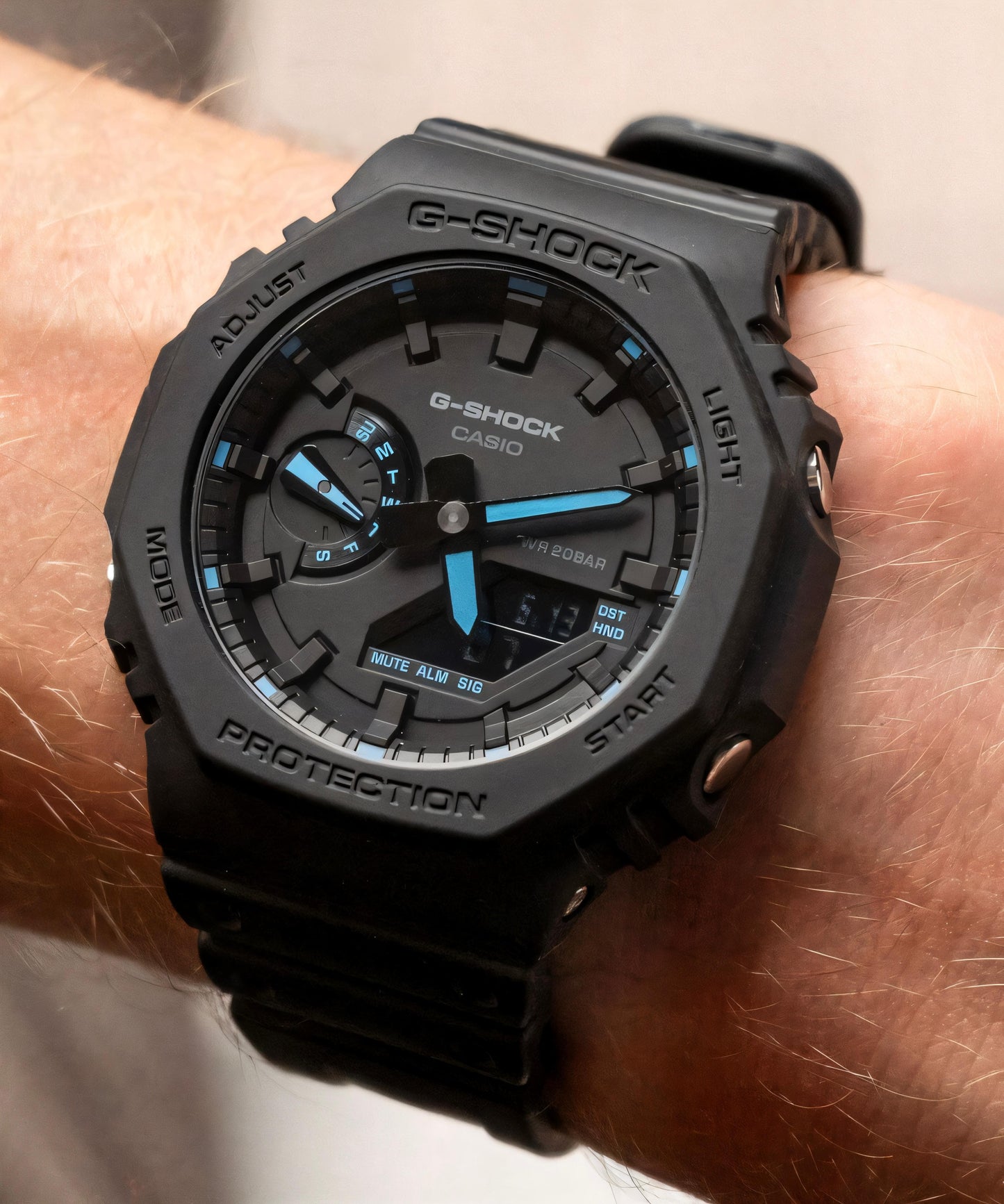 G-SHOCK CASIO OAK GA-2100-1A2ER UNISEX WATCH – BLACK NEON BLUE ANALOG-DIGITAL RESIN STRAP
