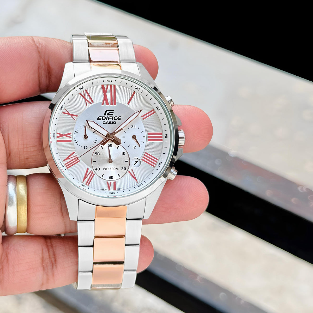 CASIO EDIFICE EFV-500SG MEN'S CHRONOGRAPH WATCH – TWO TONE BRACELET WITH ROMAN DIAL